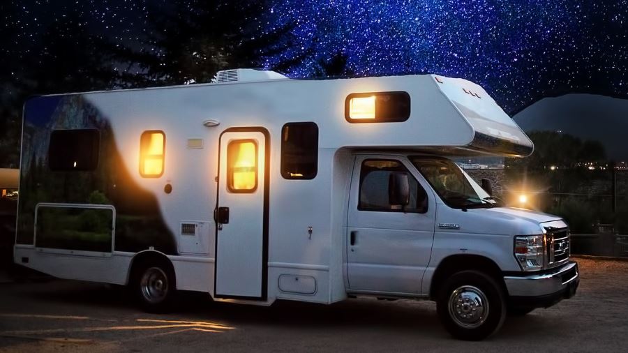 recreational vehicle at night